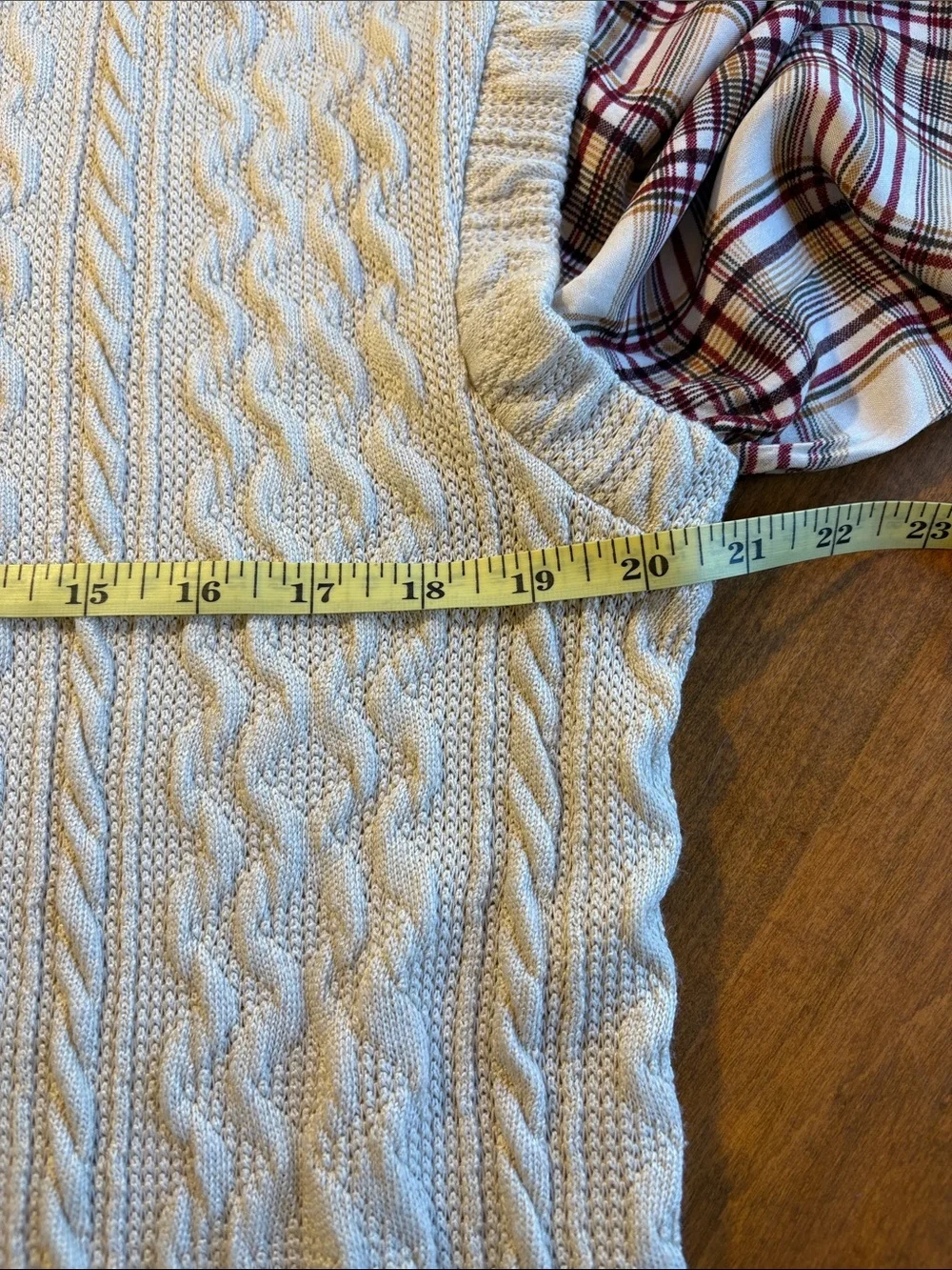 Maurices Cream Cable-Knit Sweater Vest with Plaid Layered Hem and Sleeves